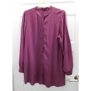 Eileen Fisher Petite Purple 100% Silk Button Down‎ Blouse sz PL